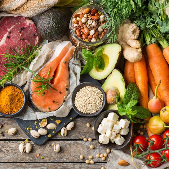 large spread of healthy foods on table