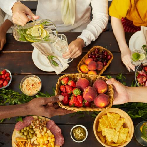 Friends at summer dinner table